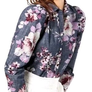 JILL‎ STUART Gray/Purple Floral Blouse Size 14 Like New
